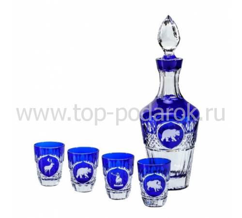 Набор из штофа и 4-х рюмок для водки "Hunt" синий Tsar Faberge 5483184B