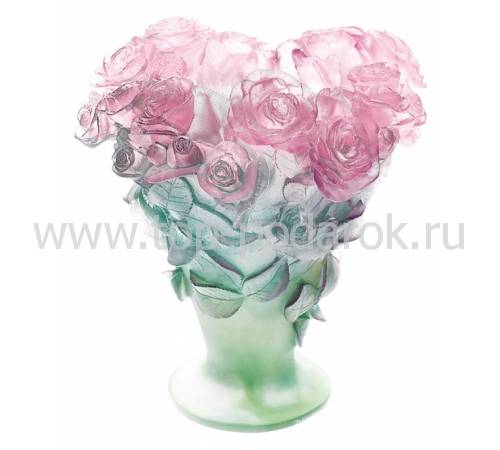 Ваза для цветов "Roses" зелёно-розовая Daum 03547
