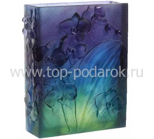 Ваза для цветов квадратная "Орхидеи" темно-синяя Daum 05103