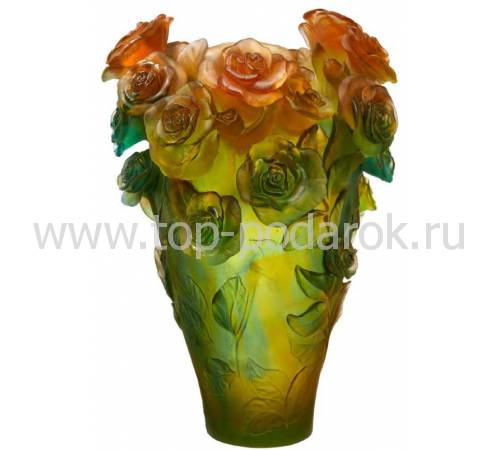 Ваза для цветов "Rose Passion Magnum" зелено-оранжевая (h=53) Daum (Лимитированная серия 99 экз.) 05106-2